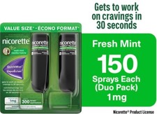 Nicorette Quickmist Value Pack, 2x 150 sprays 1mg Fresh Mint FREE SHIP EXP 2026 