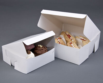 FALTBARE FLACHE WEISSE QUADRATISCHE KARTON KUCHENSCHACHTELN / CUPCAKE BOX - VERSCHIEDENE GRÖßEN