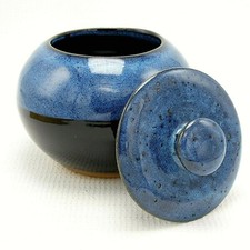 Cremation Urn Sm Adult Child Pet Ashes 70 cu inch Blue Black Ceramic Pottery
