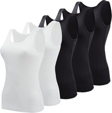 BQTQ 5 Pcs Tank Tops for Women Undershirt Sleeveless Vest Tops (Black, White, M)