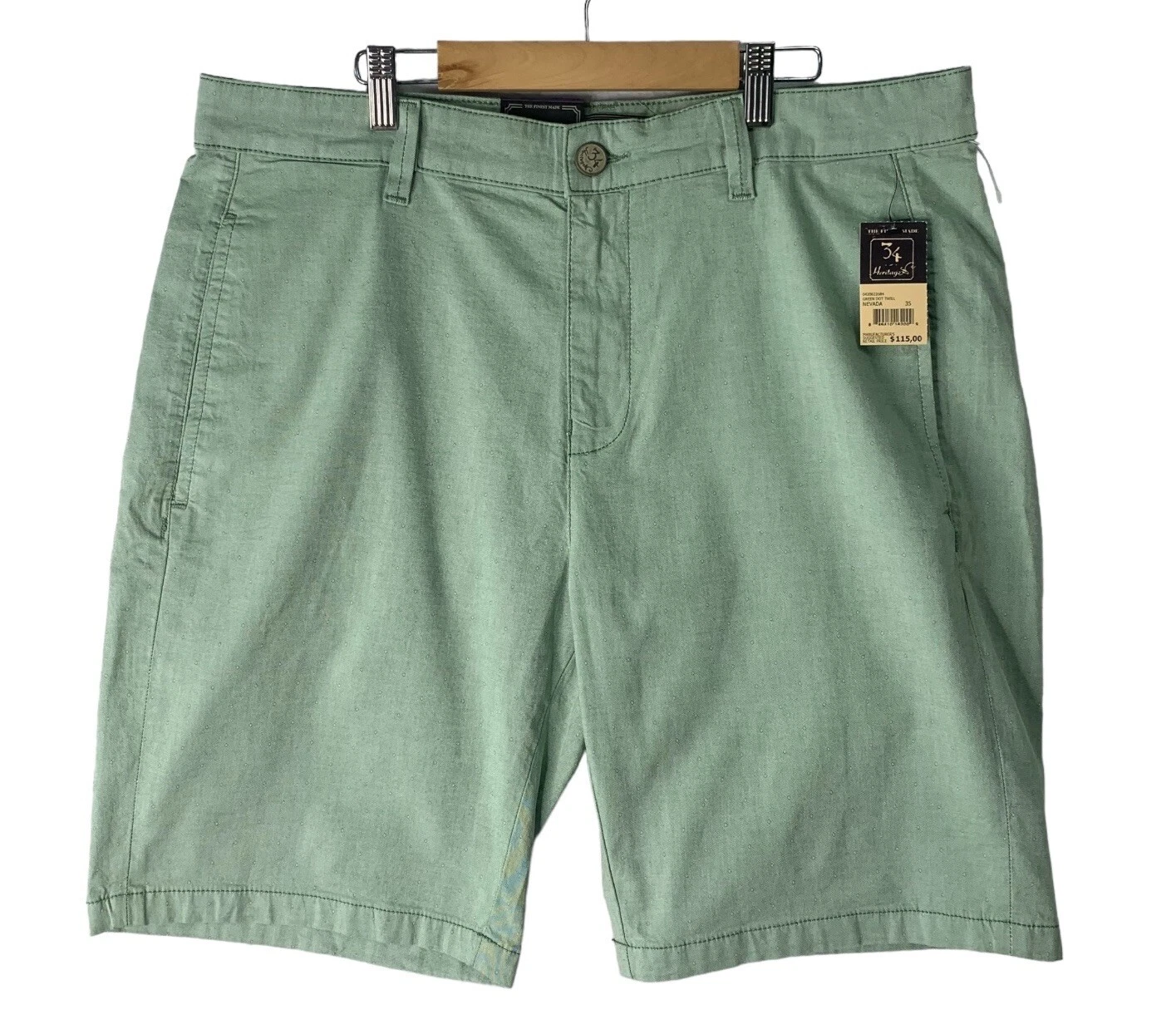 34 Heritage Nevada Green Dot Twill Chino Shorts Mens Size 35 NWT $115