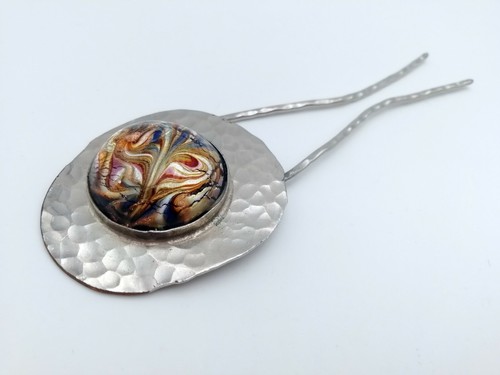 Grande épingle à Chapeau Ornement Vintage Couleur Argent - Pièce Unique Numérotée 1421