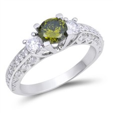Sterling Silver 1.64 cttw Green And Clear Cubic Zirconia Multi Stone Ring