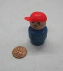 Vintage Fisher Price Little People Bully Boy In Blue Red Hat Wood Figure