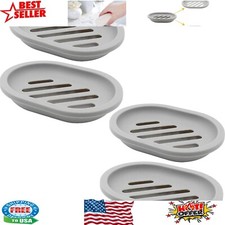 4-Piece Compact Grey Soap Dish Set with Drain - Effortless Drying  Cleaning