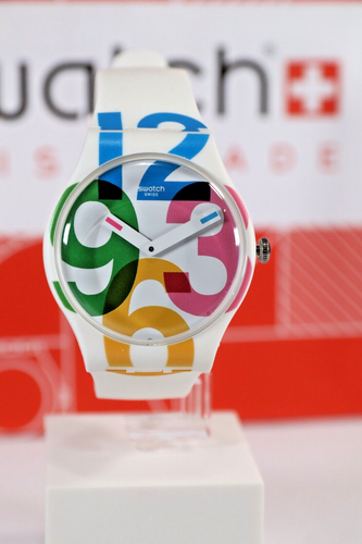 LIMITED SWATCH SWISS MADE WHITE WITH COLORED NUMBERS SUOW117 New Gent 41MM - 第 1/10 張圖片