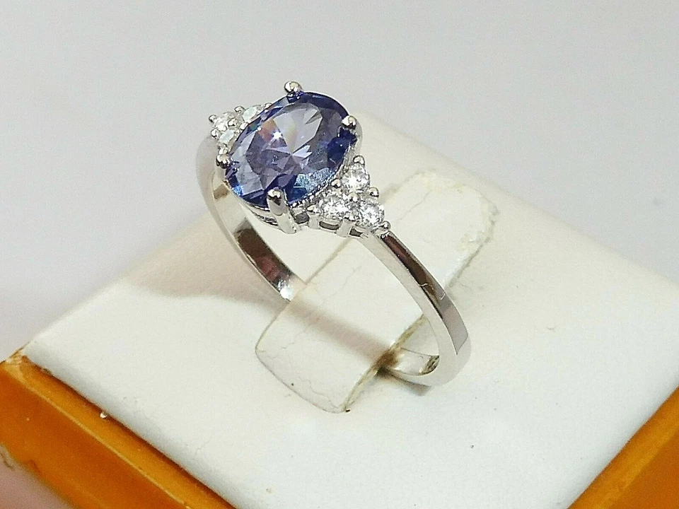 Anello da donna in argento sterling 925 con tanzanite e zaffiro bianco - Immagine 2 di 4