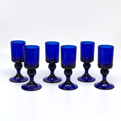 Swedish Snaps Glasses Set of 6 Cobalt Blue Gullaskruff Sweden Hugo Gehlin