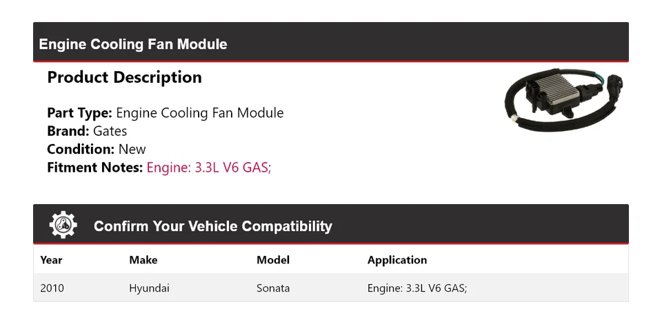 Para Hyundai Sonata 2010 3,3 L V6 motor gas módulo ventilador puertas Foto 2 de 4