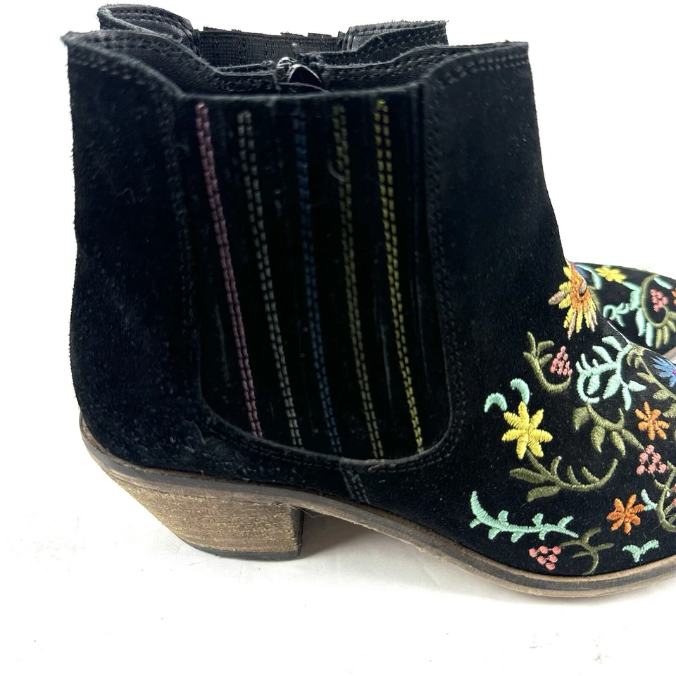 Botines Diba 7.5 Negro Gamuza Bordado Floral Boho Botines con Cremallera para Mujer Foto 4 de 4