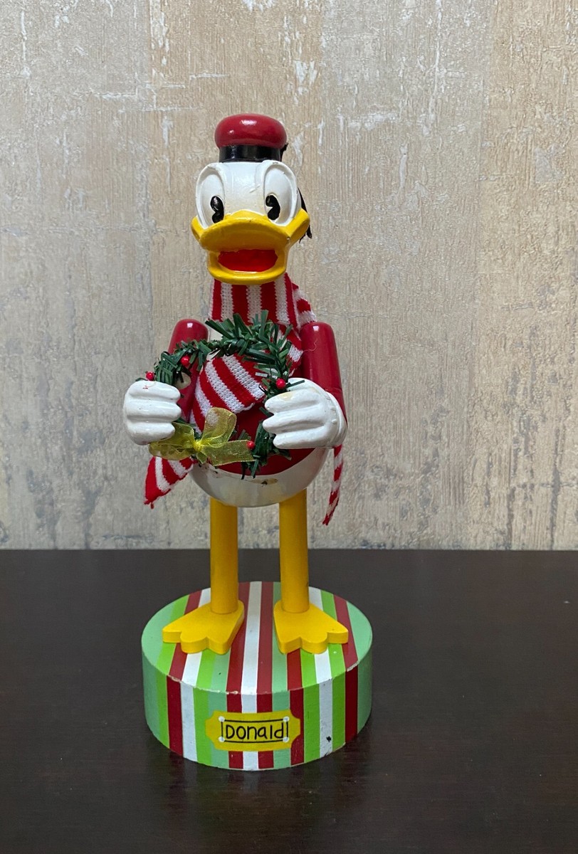 Donald Duck with Christmas Wreath Wooden Figurine Disney Vintage