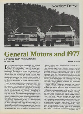 1977 GM New Car Preview Magazine Article Ad Chevy Caprice Chevette Buick LeSabre