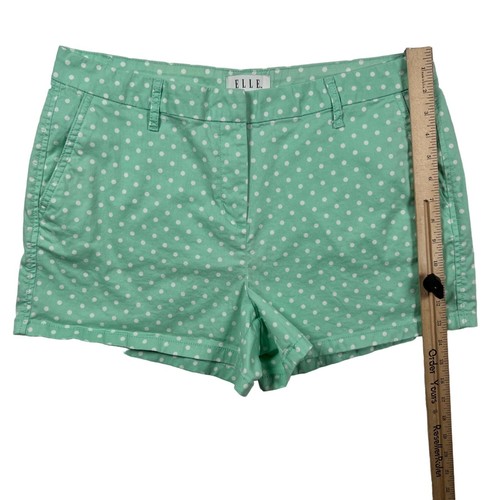 ELLE Shorts Women's Flat Front Cotton Blend Polka Dot Chinos Mint Green White 12 - Picture 10 of 14