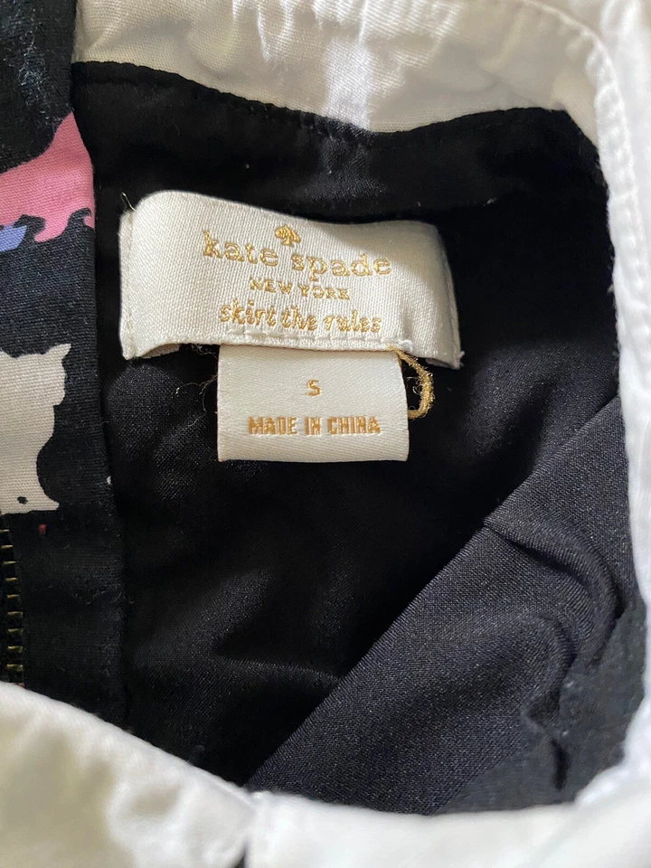 Kate Spade Blanco y Negro Manga Gorra Gatitos Peter Pan Cuello Ajuste Acampanado 5 Foto 4 de 4