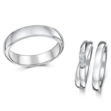 Cobalt Engagement Ring & 3&5mm His Hers Wedding Ring Bands