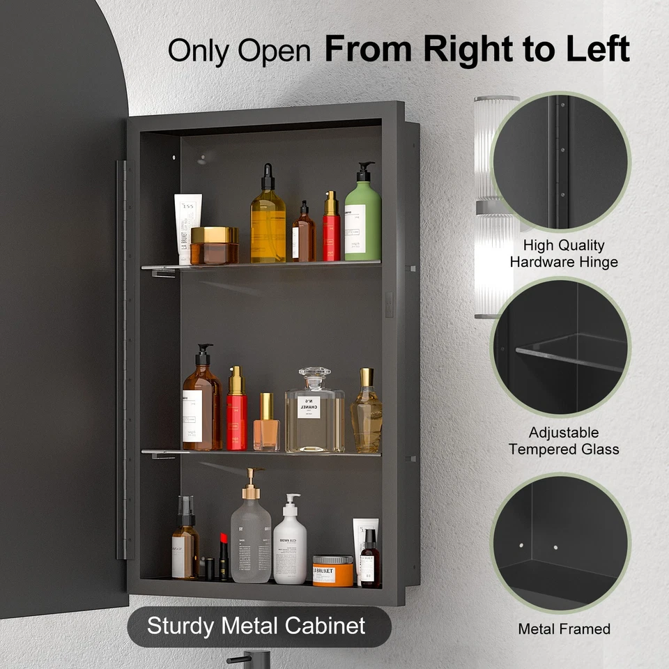 Botiquín arqueado 16x31 con espejo montado en la pared armario con espejo de baño Foto 4 de 4