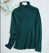 Women Mulberry Silk Long Sleeve Highneck Shirt Lightweight Top Breathable Top