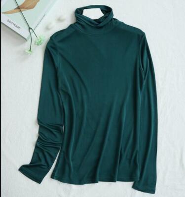 Women Mulberry Silk Long Sleeve Highneck Shirt Lightweight Top Breathable Top