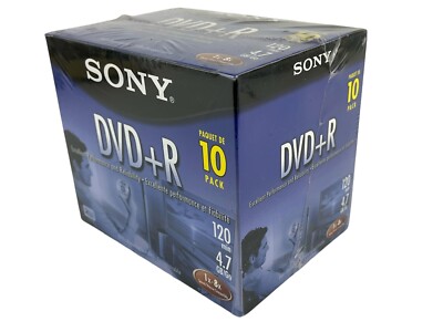 Sony DVD + R 10 Pack Discs With Cases 120 min 4.7 GB Blank New Sealed Blank DVDs