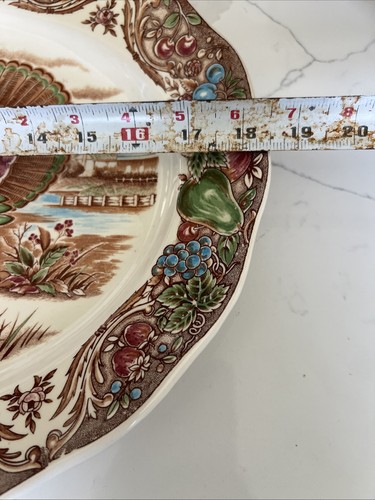 VINTAGE Large Brown Transfer Ware Thanksgiving Turkey Platter SM Japan 18.25" - Picture 3 of 4