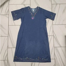Vintage Quacker Factory Embellished Denim Cottage Core Dress 1X 100% cotton