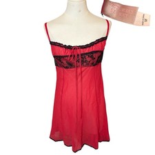 Y2K Rare Victoria’s Secret 100% Silk Chiffon Red and Black Babydoll Mini Slip