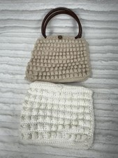 Vintage Crochet Bobble Purse Bag Round Handles Boho Hippie Extra Handmade