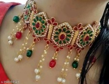 Indian Bollywood Gold Plated Kundan Choker Bridal Necklace Jewelry Set