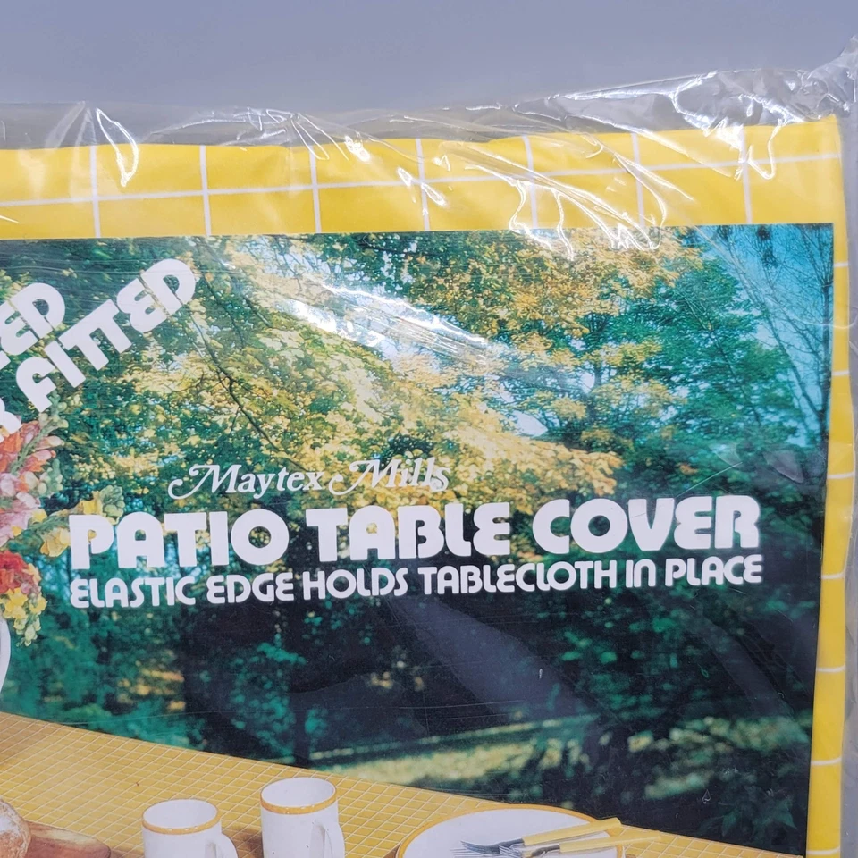 Vtg Maytex Mills Outdoor Elastic Tablecloth Yellow Vinyl NOS 36"x78" - Image 2 of 4