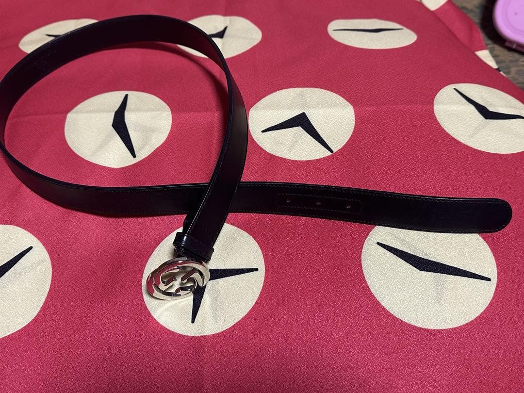 GUCCI GG Interlocking Leather Belt in Black and Silver