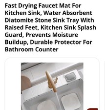 Fast Drying Stone Faucet Mat for Kitchen Sink with Raised Feet, Water Absorbe...