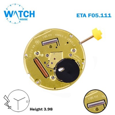 ETA F05.111 Schweizer Quarzwerk - 3 Zeiger - weiße Datumsscheibe bei 3 - Höhe...