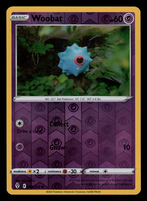 NM/EXC - Pokemon Woobat 068/203 Evolving Skies Reverse Holo Common