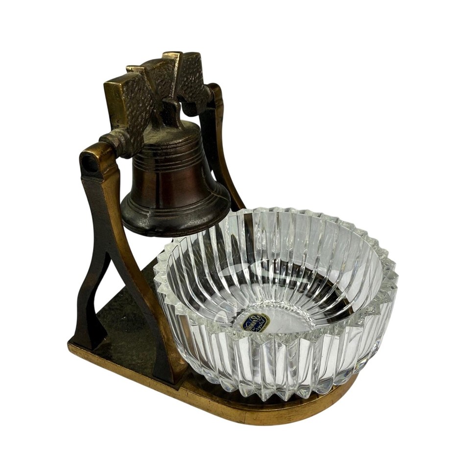 Hand-cut Bohemia crystal ashtray shaped like the Liberty Bell — a genuinely patriotic, conversation-starting desk piece that doubles as a sculptural object.