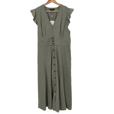 Quince Vintage Wash Tencel Button Front Midi Dress Olive Basic Sleeved L