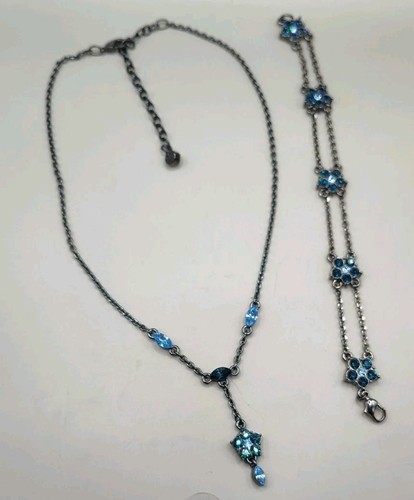 Givenchy signiert blaue Blume Strass Kristall Halskette und Armband Schmuck Set - Bild 9 von 16