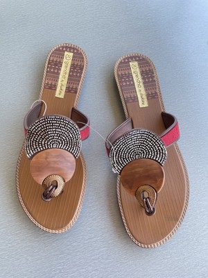 Grendha by Shakira Brown/Red Flat Summer Sandals Women 9 New