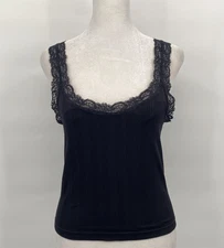 Wild Skye Top Womens Large Lace Trim Rib Knit Stretch Coquette Goth Camisole