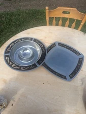 Lenox Spyro Black Glass and Alloy Serving Platters