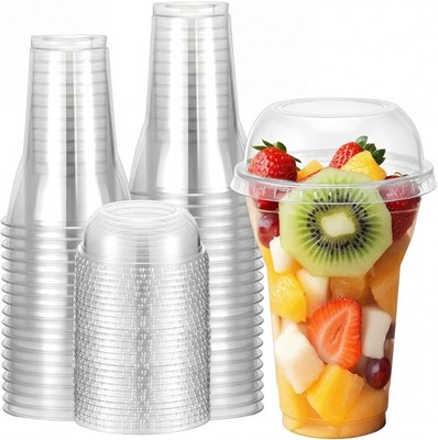 50 Sets Plastic Parfait Cups with Wide Dome Lids Root Beer Float Cups Disposable