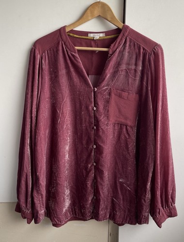 White stuff velvet Feel Dusty Pink Collarless Shirt Blouse size 18 breast pocket - Picture 14 of 15