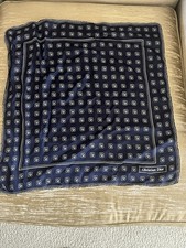 Christian Dior Hankie Scarf Silk Italy White Navy Blue