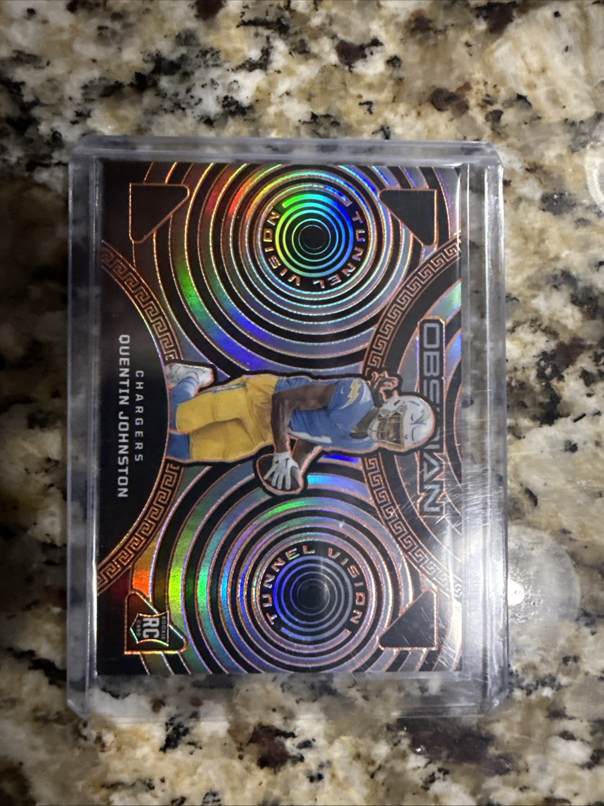 2023 Panini Obsidian Quentin Johnston Tunnel Vision Electric Etch Orange RC /65