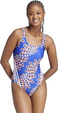 NWT Adidas x FARM Rio 3-Stripes CLX One-Piece Swimsuit in Bold Blue/White Sz 6