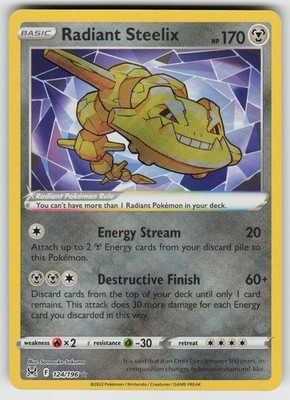 Radiant Steelix 124/196 Radiant Rare Lost Origin Pokemon Holo Near Mint