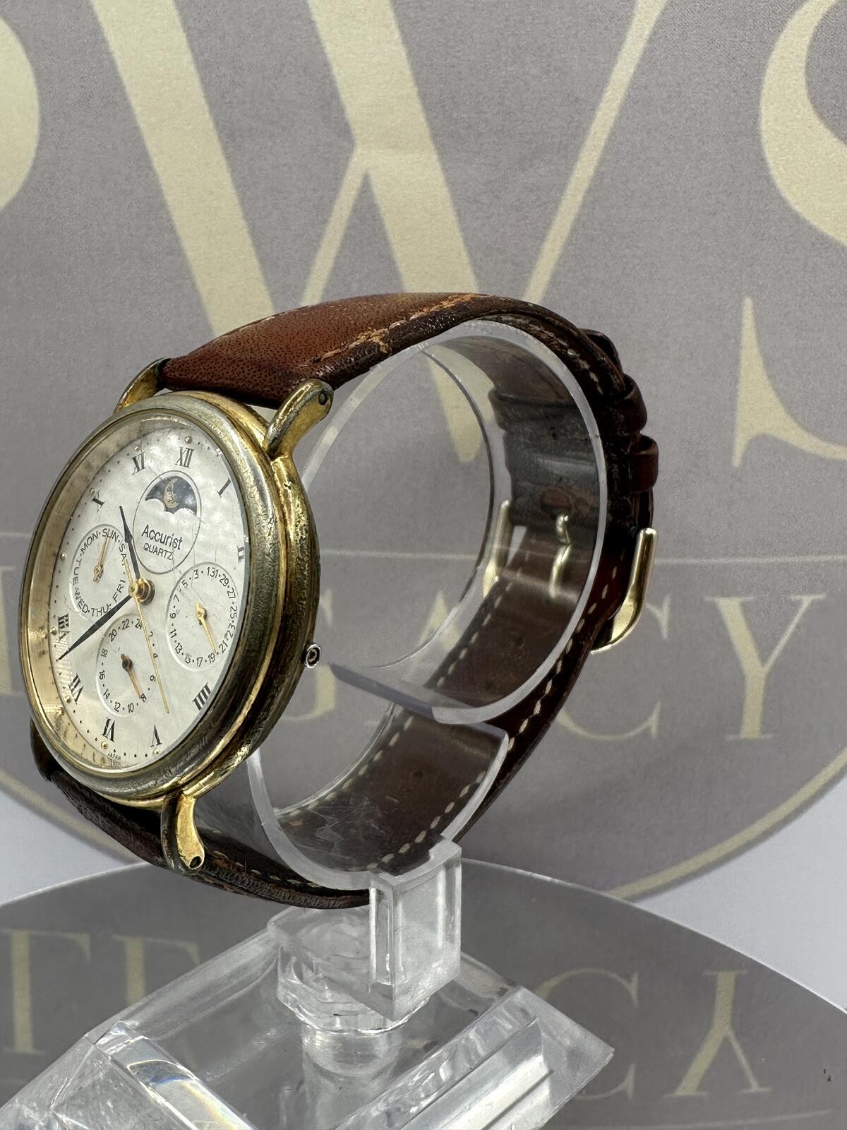 Accurist Moonphase Multi Dial Quartz Watch Gold Tone Roman Numeral PWS0595 image 4