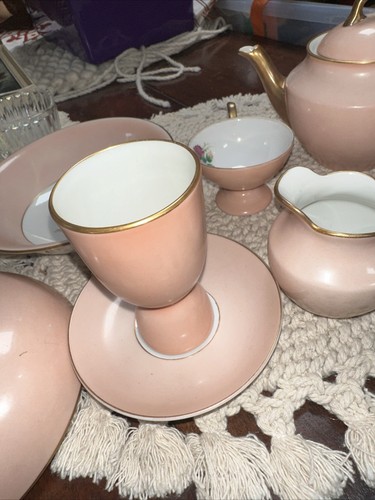 RARE VINTAGE RICHARD GINORI TEA Demitasse SET Pink Gold Creamer Sugar Teapot B5 - Picture 2 of 16