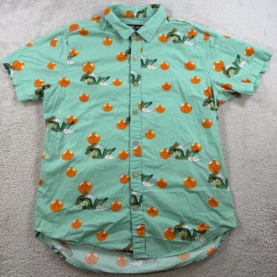 Dragon Ball Z Box Lunch Shirt Mens Large Teal All Over Print Short Sleeve Button