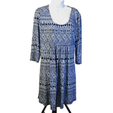 R & B Collection Women's XL Blue Stretch A-Line Geometric Knee Length Dress