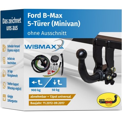 ANHÄNGERKUPPLUNG abnehmbar für Ford B-Max 12-17 +13polig E-Satz ABE